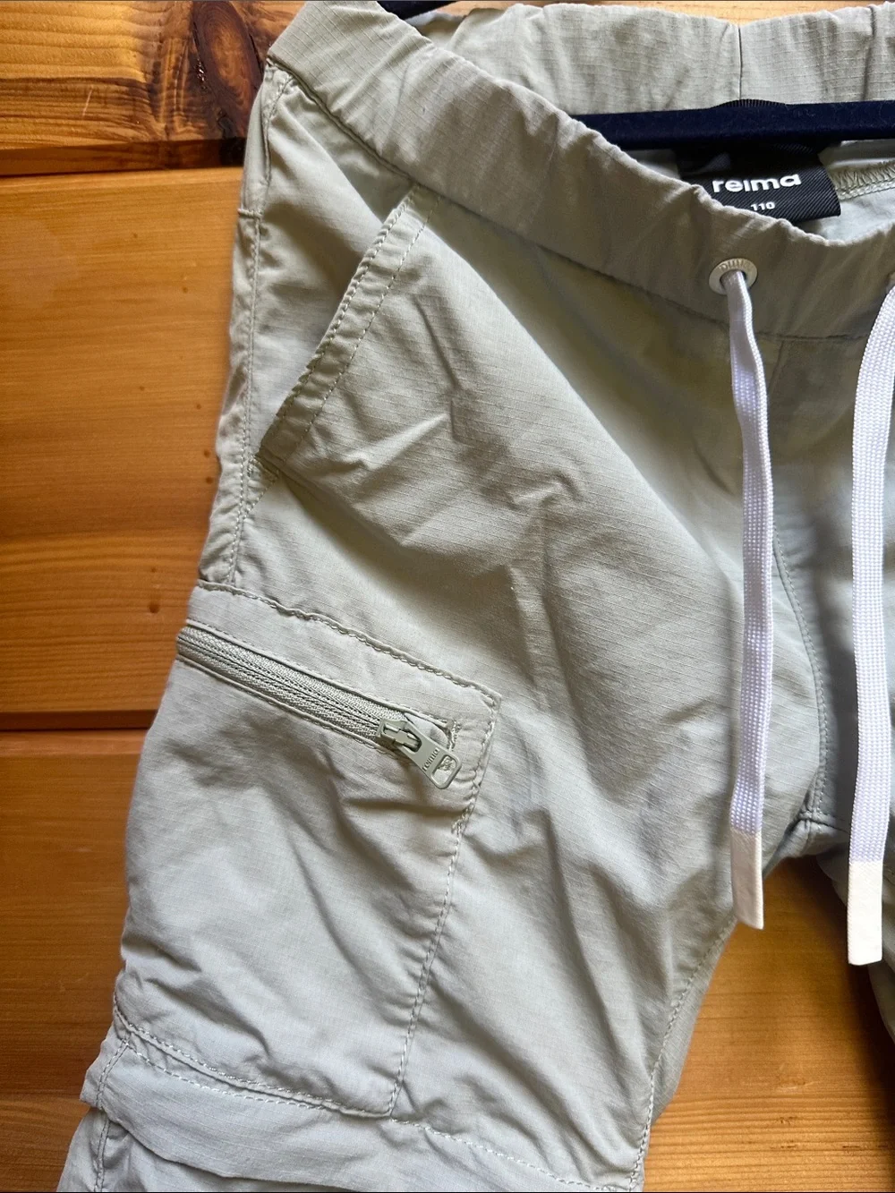Reima Muunto tie waist sage green zip off pant tan short hiking kids 5